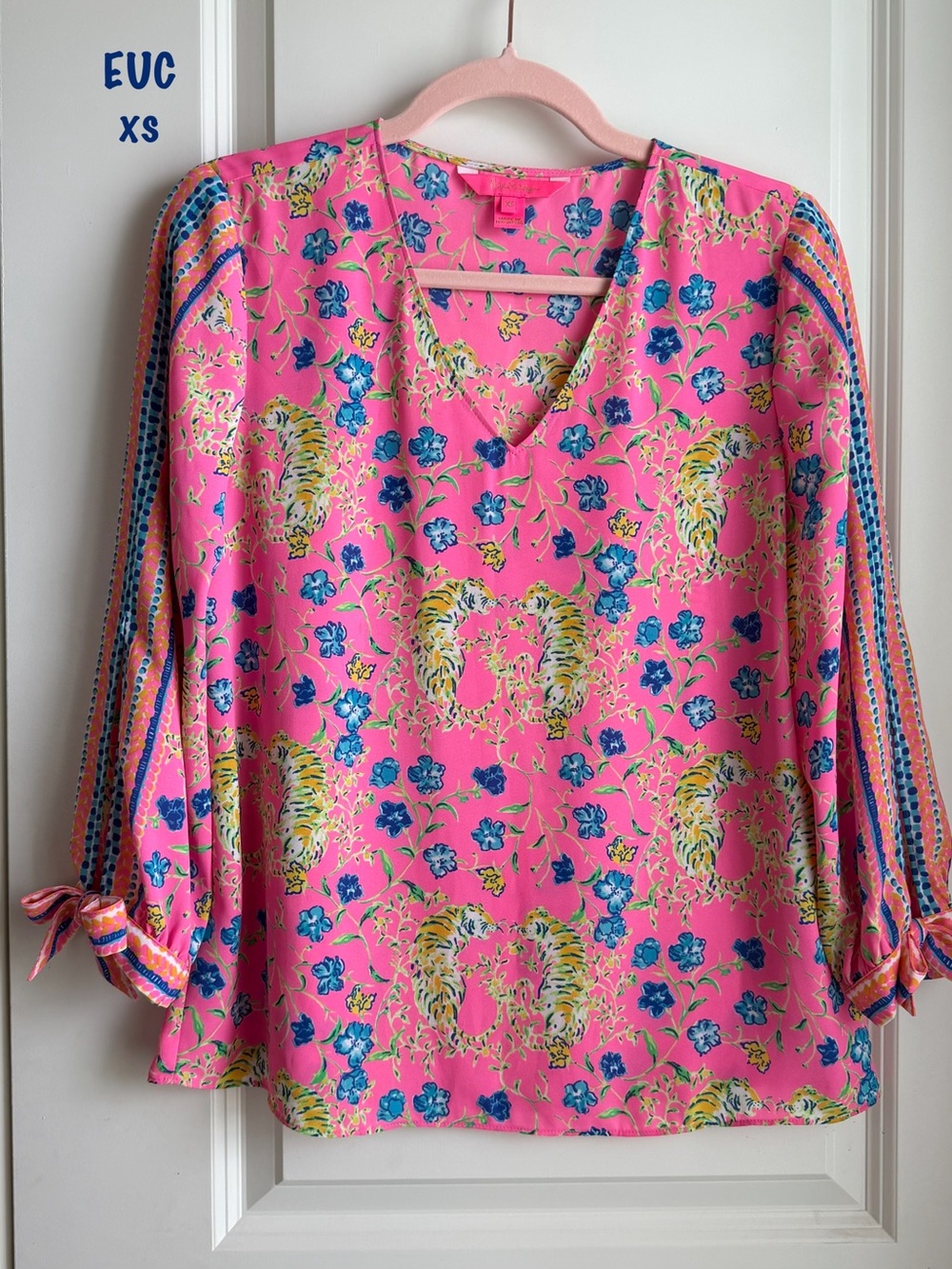 Lilly Pulitzer Pink Floral & Tiger-Print V-Neck Blouse